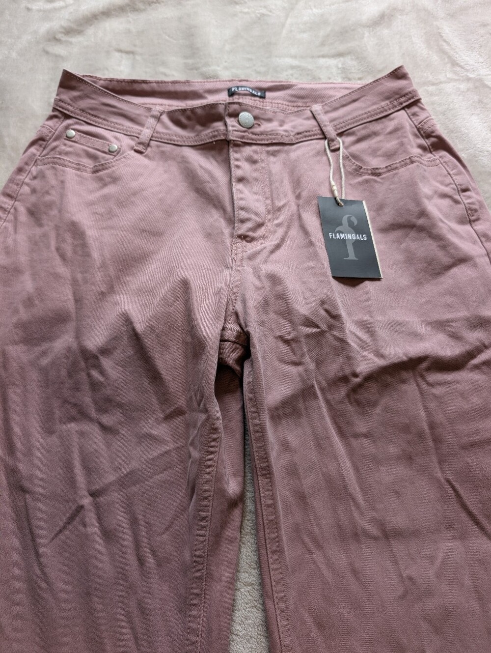 Flamingals Solid High Rise Flare Bottom Pink Pants NWT Large - Picture 6 of 11